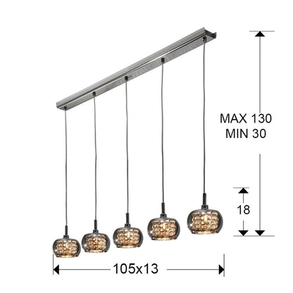 Medidas de Lámpara de techo Arián 5L brillo Schuller para comedor o salón, diseño moderno y estilo glam con cristal y acero (Colección Arián)