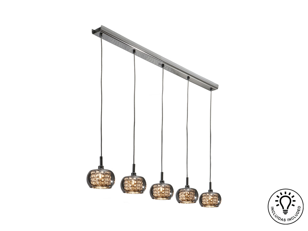 Lámpara de techo Arián 5L brillo Schuller para comedor o salón, diseño moderno y estilo glam, con cristal y acero brillante, ideal para iluminación decorativa.