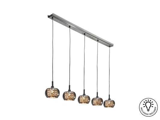 Lámpara de techo Arián 5L brillo Schuller para comedor o salón, diseño moderno y estilo glam, con cristal y acero brillante, ideal para iluminación decorativa.