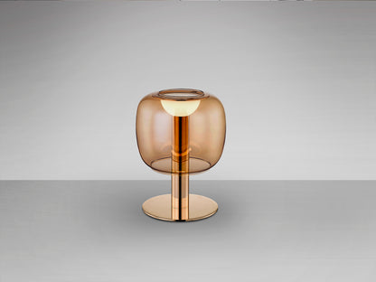 Lámpara de sobremesa Icon oro y ámbar de Schuller, diseño elegante con cristal y metal, ideal para salón.