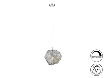 Lámpara de techo Petra cromado smoke de Schuller (213111) colgando en un comedor moderno, con cristal y regulable en altura.