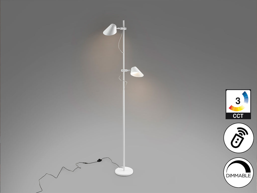 Lámpara de pie Esino blanca mate con LED regulable y control remoto, diseño moderno y minimalista, perfecta para el salón. Schuller 215589.
