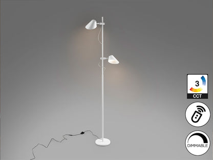 Lámpara de pie Esino blanca mate con LED regulable y control remoto, diseño moderno y minimalista, perfecta para el salón. Schuller 215589.