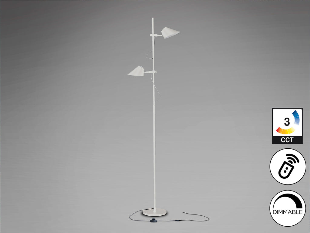 Lámpara de pie Esino blanca mate de Schuller con LED regulable, control remoto, diseño moderno y minimalista ideal para salón.