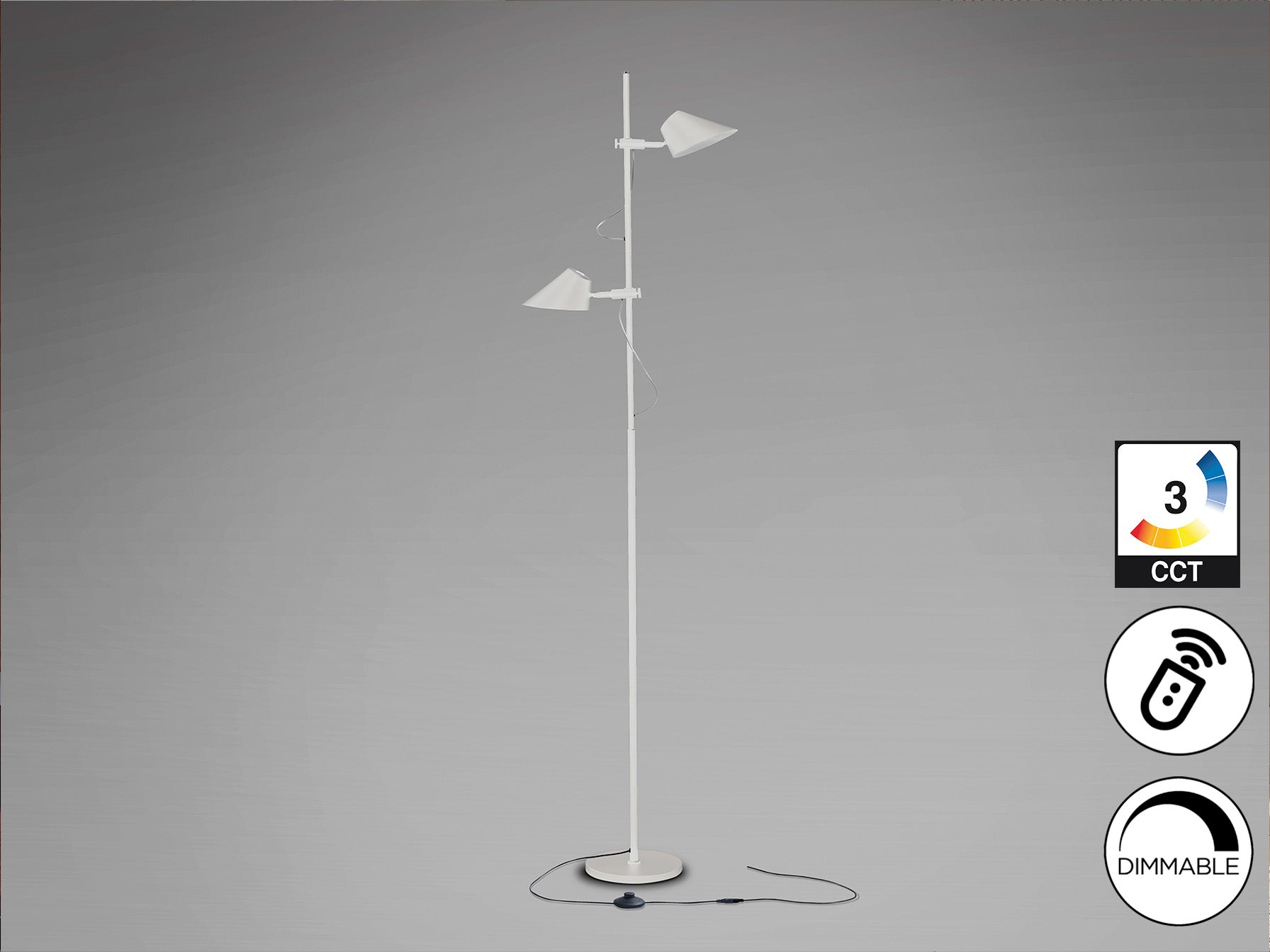 Lámpara de pie Esino blanca mate de Schuller con LED regulable, control remoto, diseño moderno y minimalista ideal para salón.