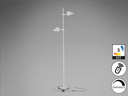 Lámpara de pie Esino blanca mate de Schuller con LED regulable, control remoto, diseño moderno y minimalista ideal para salón.