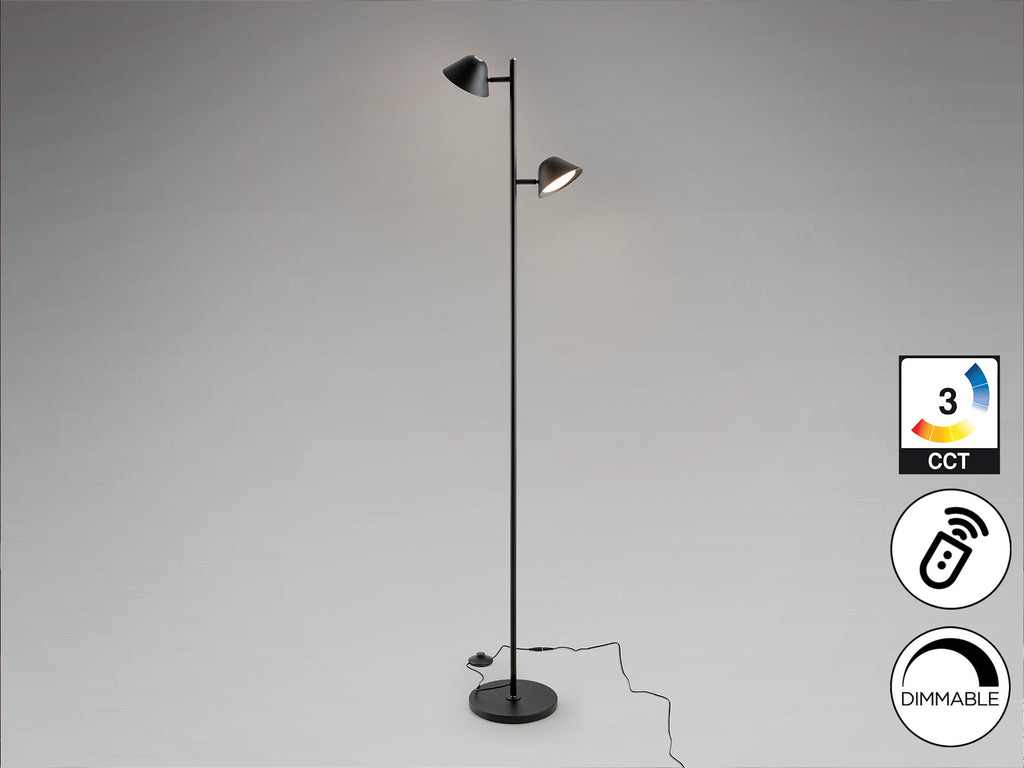 Lámpara de pie Taros 2L negro mate con control remoto, LED regulable ideal para salón - Schuller 215602