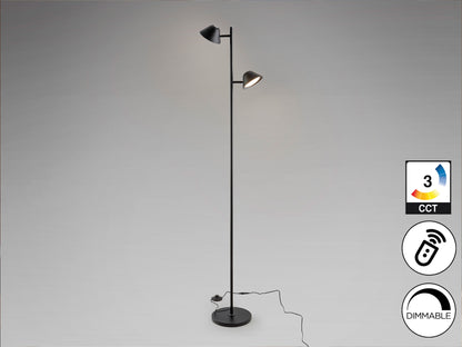 Lámpara de pie Taros 2L negro mate con control remoto, LED regulable ideal para salón - Schuller 215602