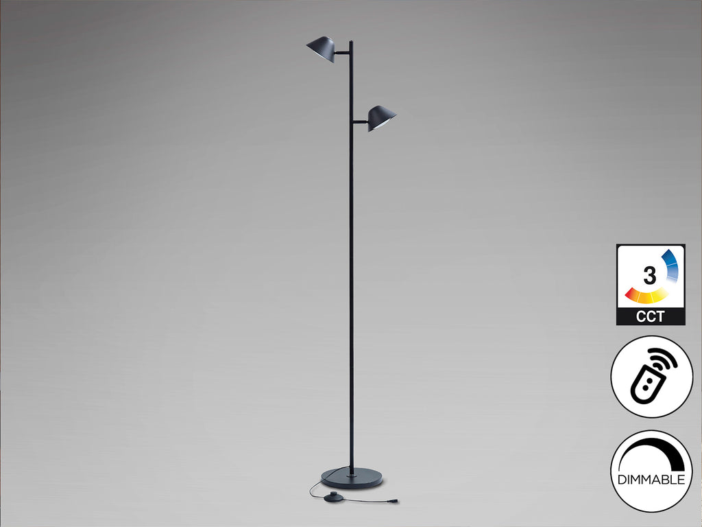 Lámpara de pie Taros 2L negro mate con control remoto y LED regulable ideal para salón moderno | Schuller 215602