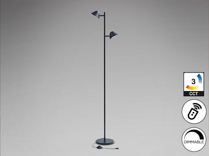 Lámpara de pie Taros 2L negro mate con control remoto y LED regulable ideal para salón moderno | Schuller 215602