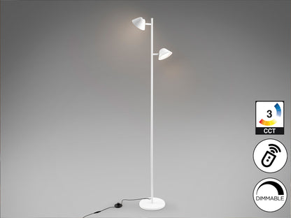 Lámpara de pie Taros 2L blanca mate con LED integrado y control remoto de Schuller, ideal para salón moderno.