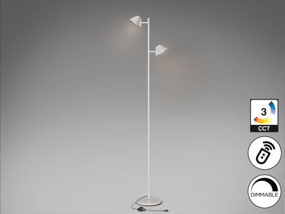 Lámpara de pie Taros 2L blanco mate con LED integrado y control remoto, ideal para salón. Diseño moderno de Schuller (215619).
