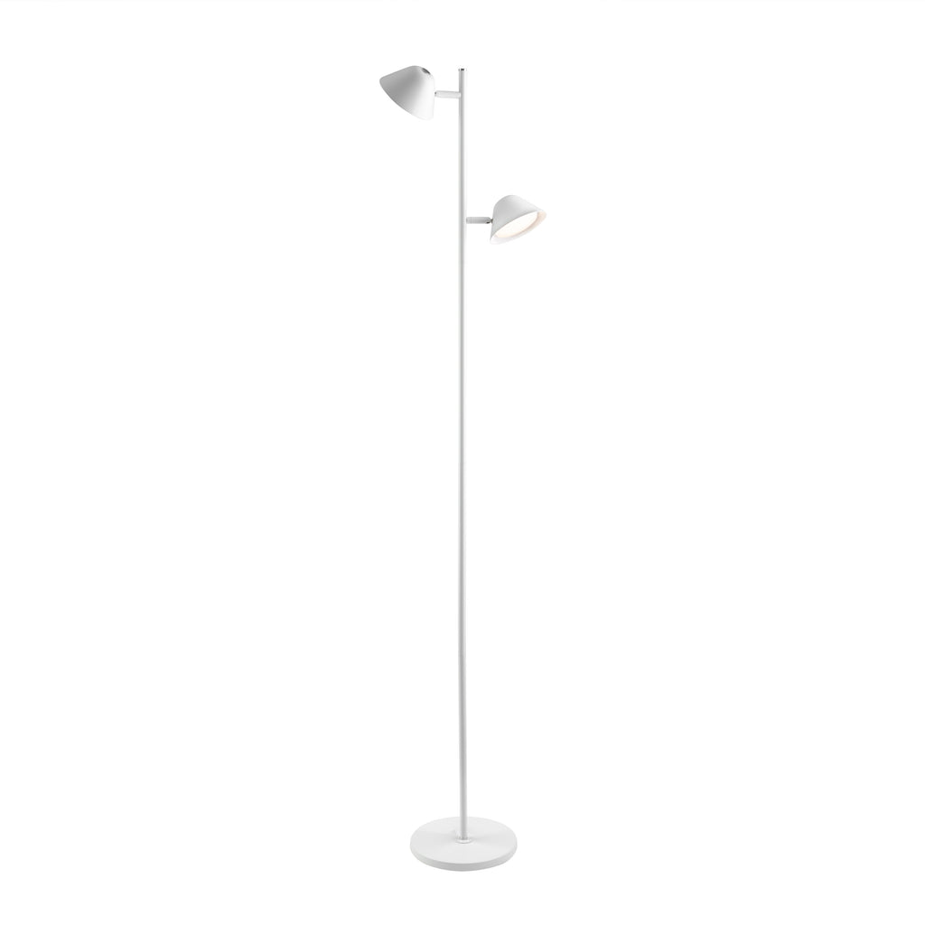 Lámpara de pie Taros 2L blanco mate de Schuller en salón moderno con LED integrado y control remoto, regulable, de metal, para iluminación decorativa.