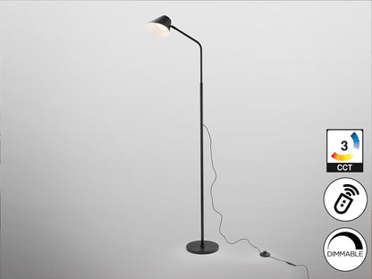 Lámpara de pie Esino negra mate con control remoto, LED regulable y diseño moderno de metal. Ideal para salón. Producto Schuller (215732).