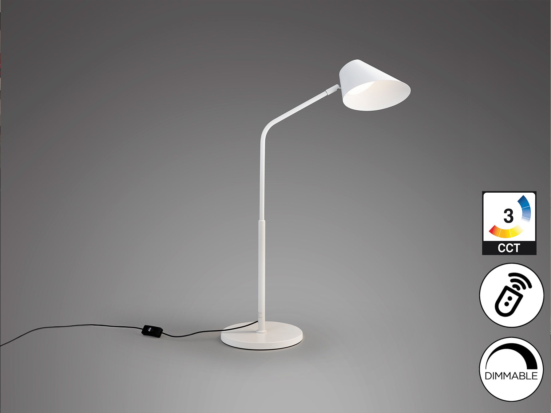 ```
Lámpara de sobremesa Esino blanca de Schuller para dormitorio u oficina, con diseño minimalista y moderno, luz LED regulable.
```