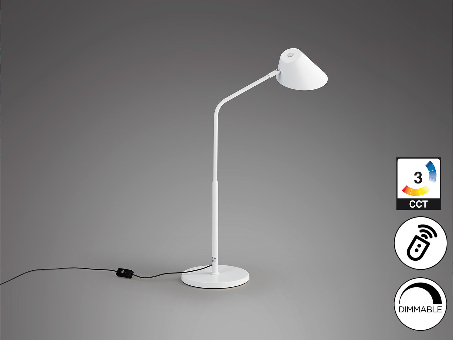 Lámpara de sobremesa Esino Blanco de Schuller, ideal para dormitorio y oficina. Diseño moderno y minimalista con luz LED regulable.