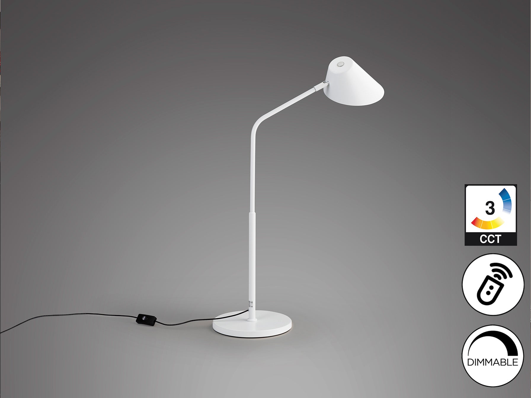 Lámpara de sobremesa Esino Blanco de Schuller, ideal para dormitorio y oficina. Diseño moderno y minimalista con luz LED regulable.