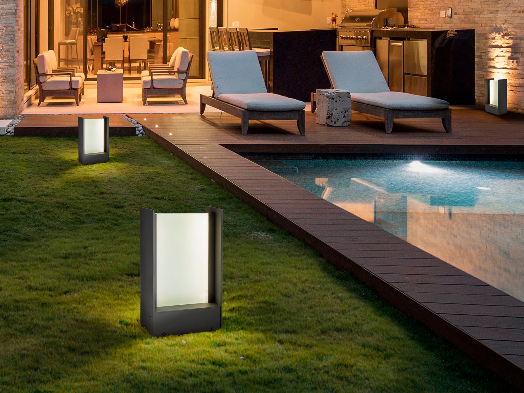 Baliza exterior MATIA gris oscuro Schuller 216102, luz minimalista de aluminio y cristal para jardín y terraza.