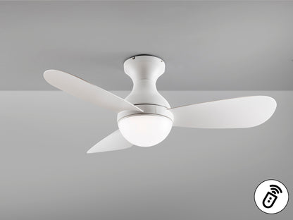 Ventilador de techo VITO blanco D117 de Schuller, diseño minimalista y moderno en acrílico y metal, ideal para comedor o salón.