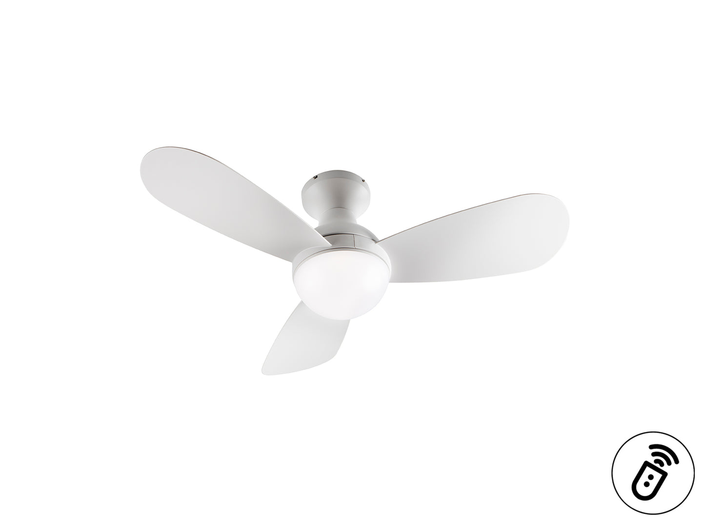 Ventilador de techo VITO Blanco D117 Schuller, diseño minimalista y moderno en acrílico y metal, ideal para comedor o salón.