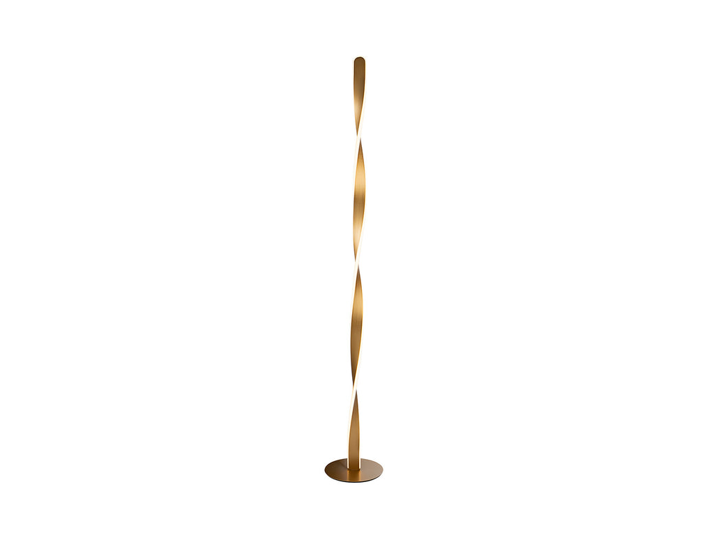 Lámpara de pie Twist en oro cepillado, diseño moderno e industrial de Schuller, modelo 219213, ideal para salón o dormitorio.