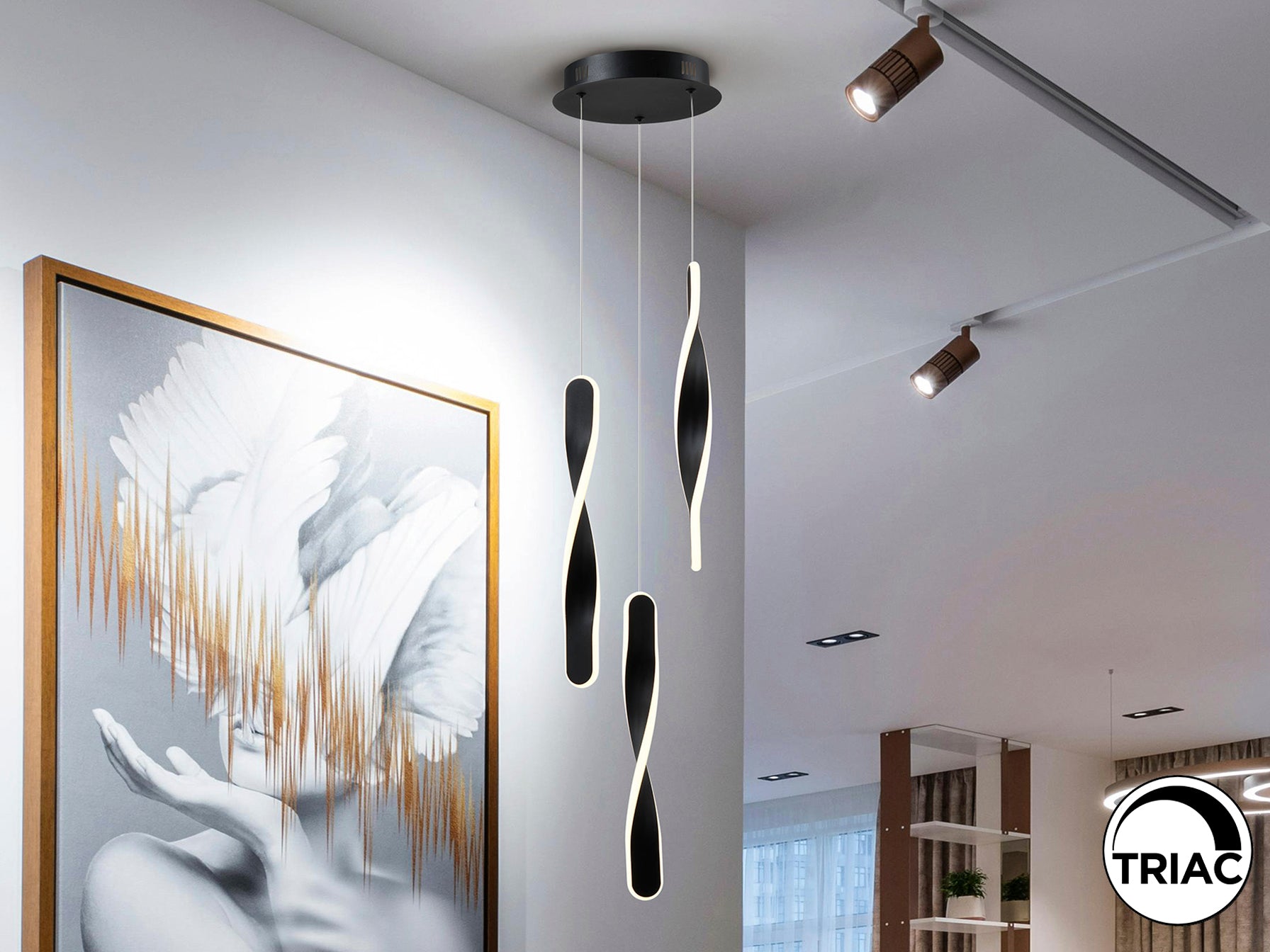 Lámpara de techo Twist 3L negro mate Schuller, diseño minimalista moderno para comedor y salón.