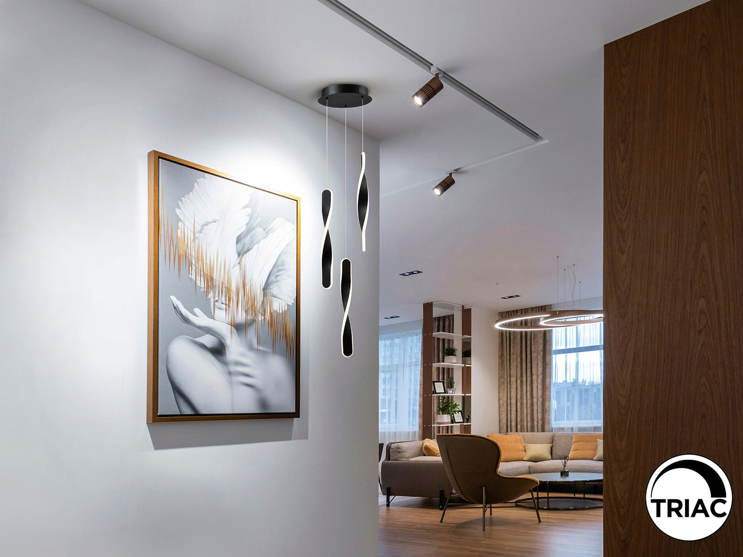 Lámpara de techo Twist 3L negro mate Schuller, diseño minimalista moderno para comedor y salón, iluminación interior en metal.