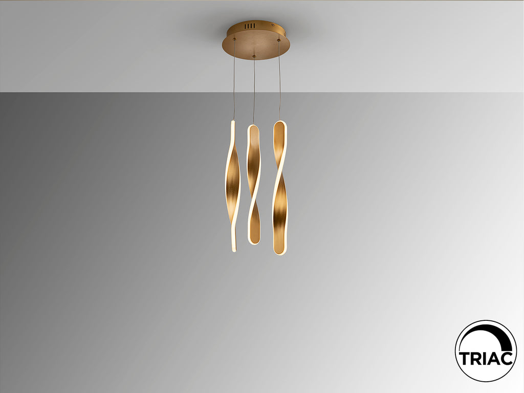 Lámpara de Techo Twist 3L Oro Cepillado Schuller, diseño Moderno Industrial para Comedor y Salón.