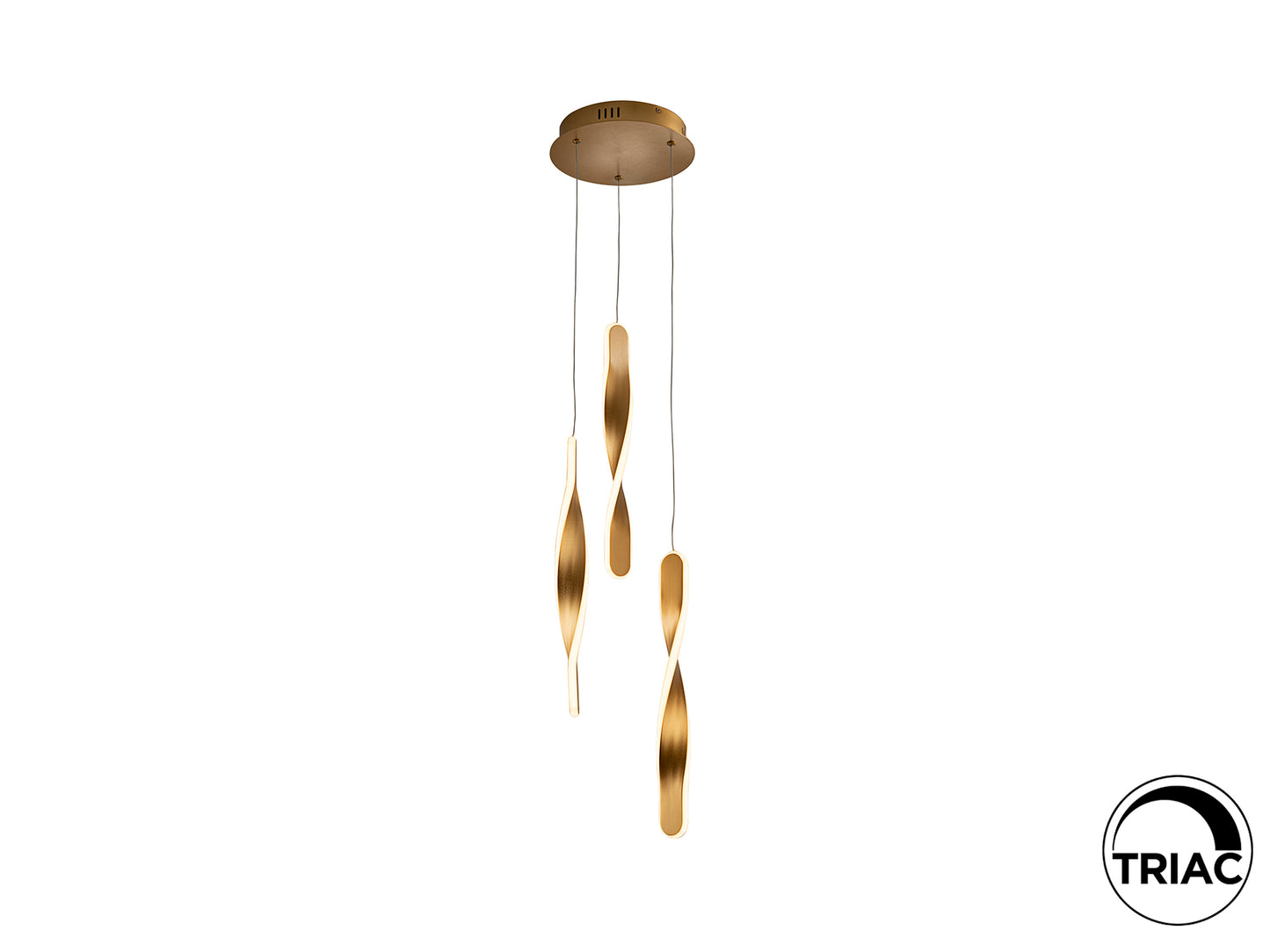 Lámpara de techo Twist 3L en oro cepillado de Schuller, diseño moderno e industrial sofisticado para iluminación interior en comedor y salón.