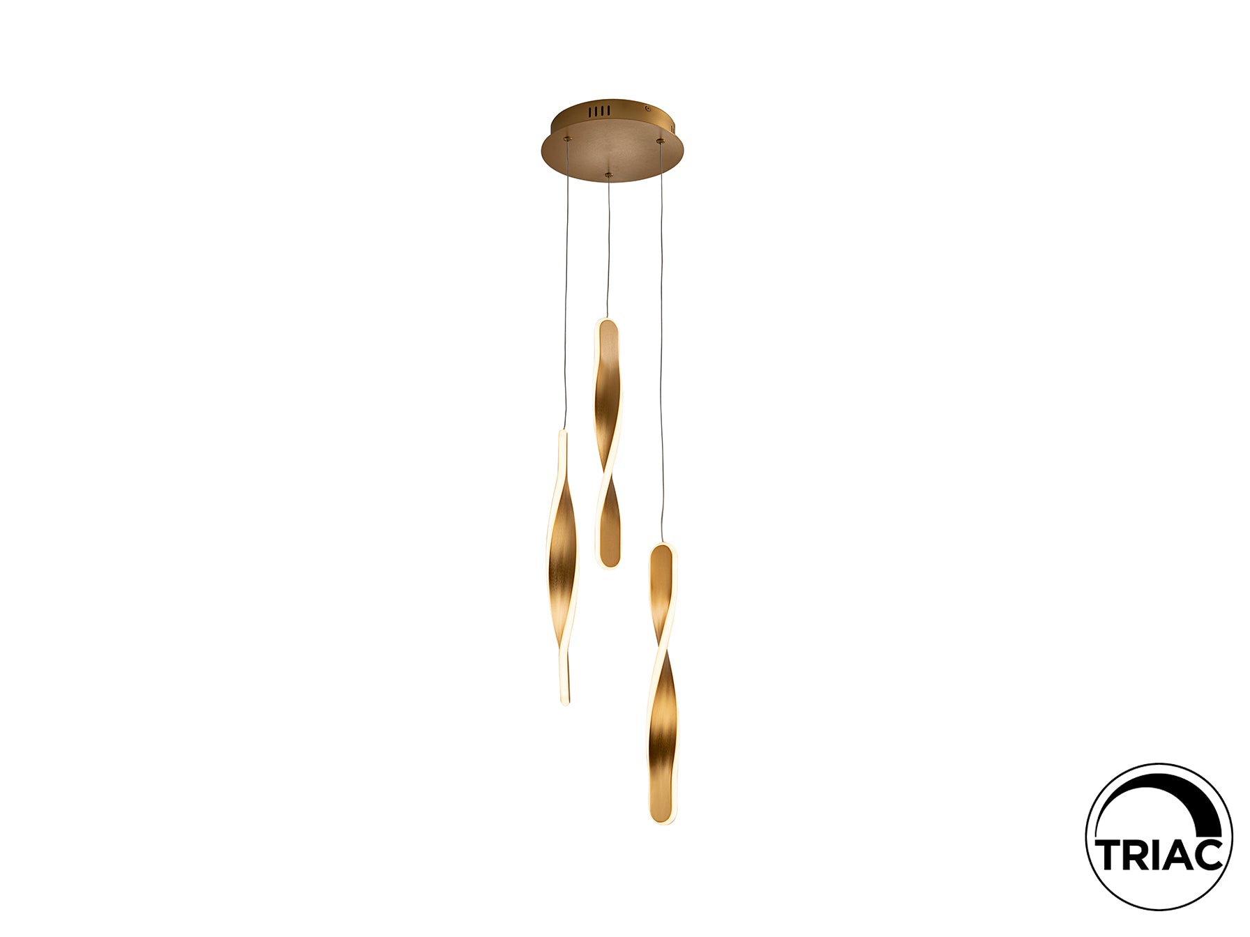 Lámpara de techo Twist 3L en oro cepillado de Schuller, diseño moderno e industrial sofisticado para iluminación interior en comedor y salón.