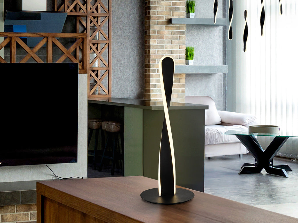 Lámpara de sobremesa Twist negro mate Schuller, diseño industrial moderno en metal para dormitorio, escritorio o salón.