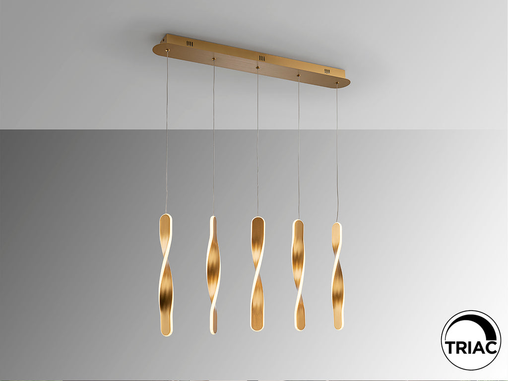 Lámpara de Techo Twist 5L Oro Cepillado Schuller, iluminación moderna y lujosa para comedor y salón, diseño en metal.