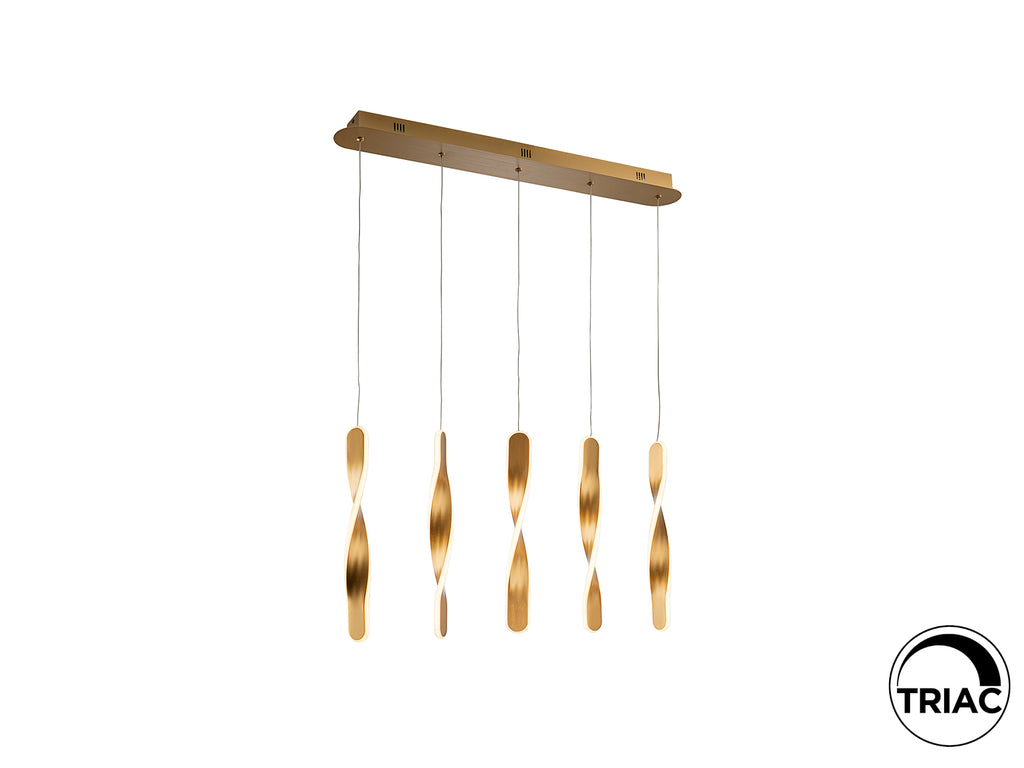 Lámpara de techo Twist 5L en oro cepillado de Schuller – Diseño moderno y lujoso para comedor o salón.