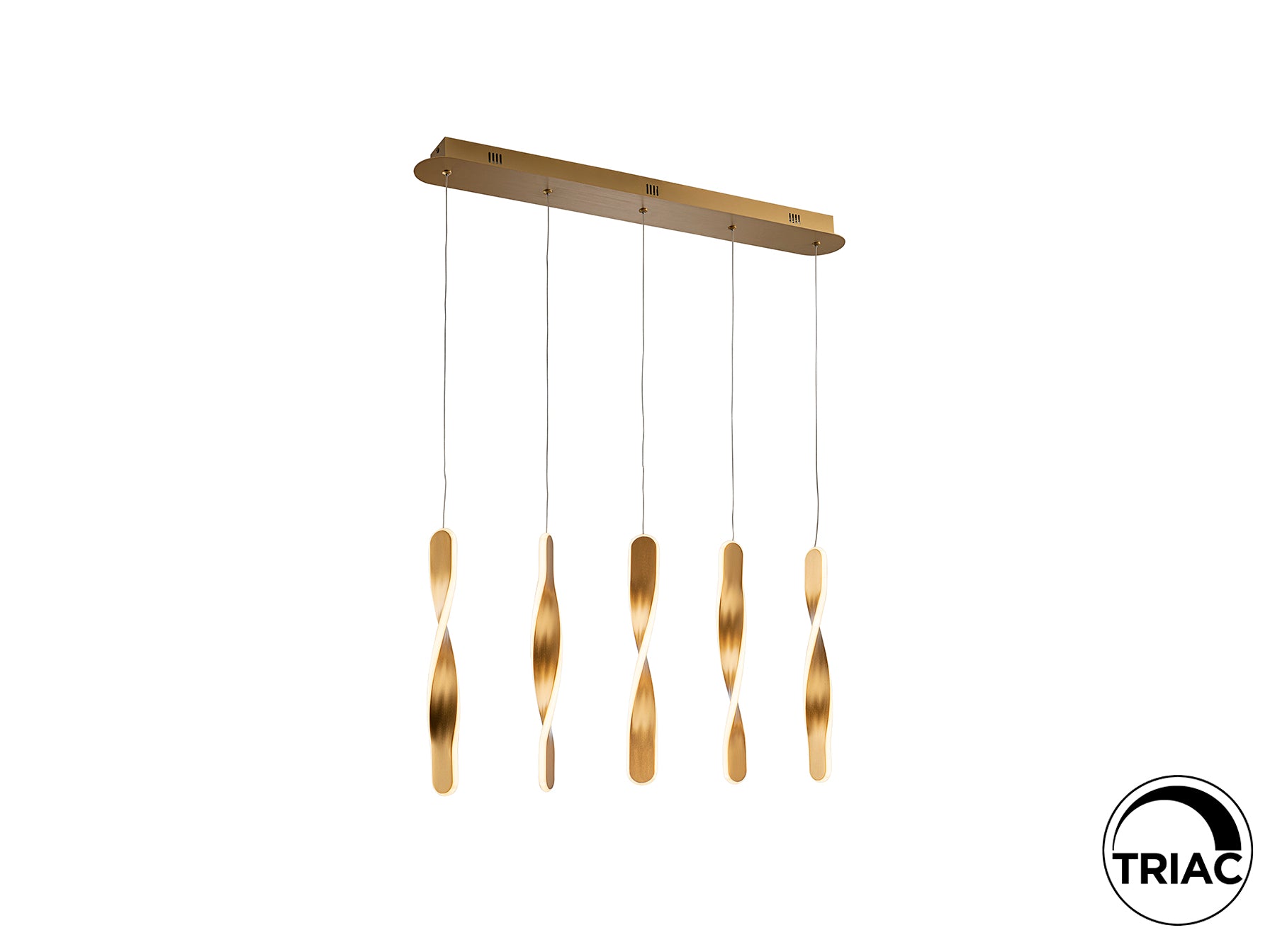 Lámpara de techo Twist 5L en oro cepillado de Schuller – Diseño moderno y lujoso para comedor o salón.