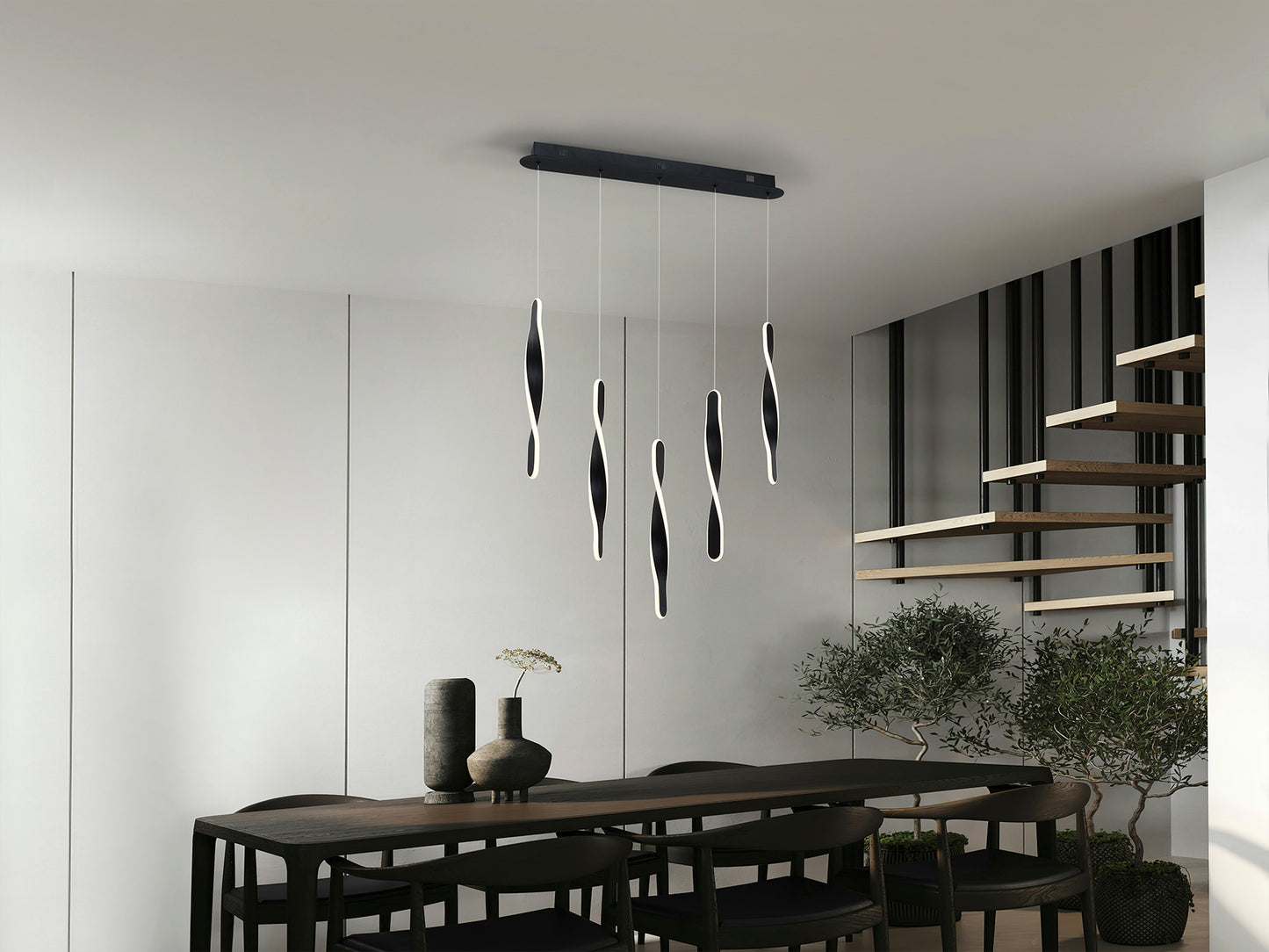 Lámpara de techo Twist con 5 luces negro mate Schuller, diseño moderno dimmable para salón.