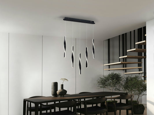 Lámpara de techo Twist con 5 luces negro mate Schuller, diseño moderno dimmable para salón.
