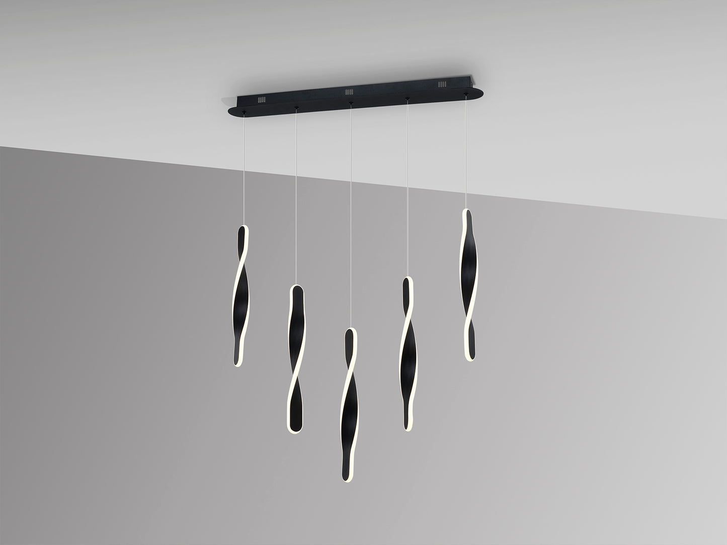 Lámpara de techo Twist Schuller con 5 luces negro mate, diseño moderno dimmable para salón.