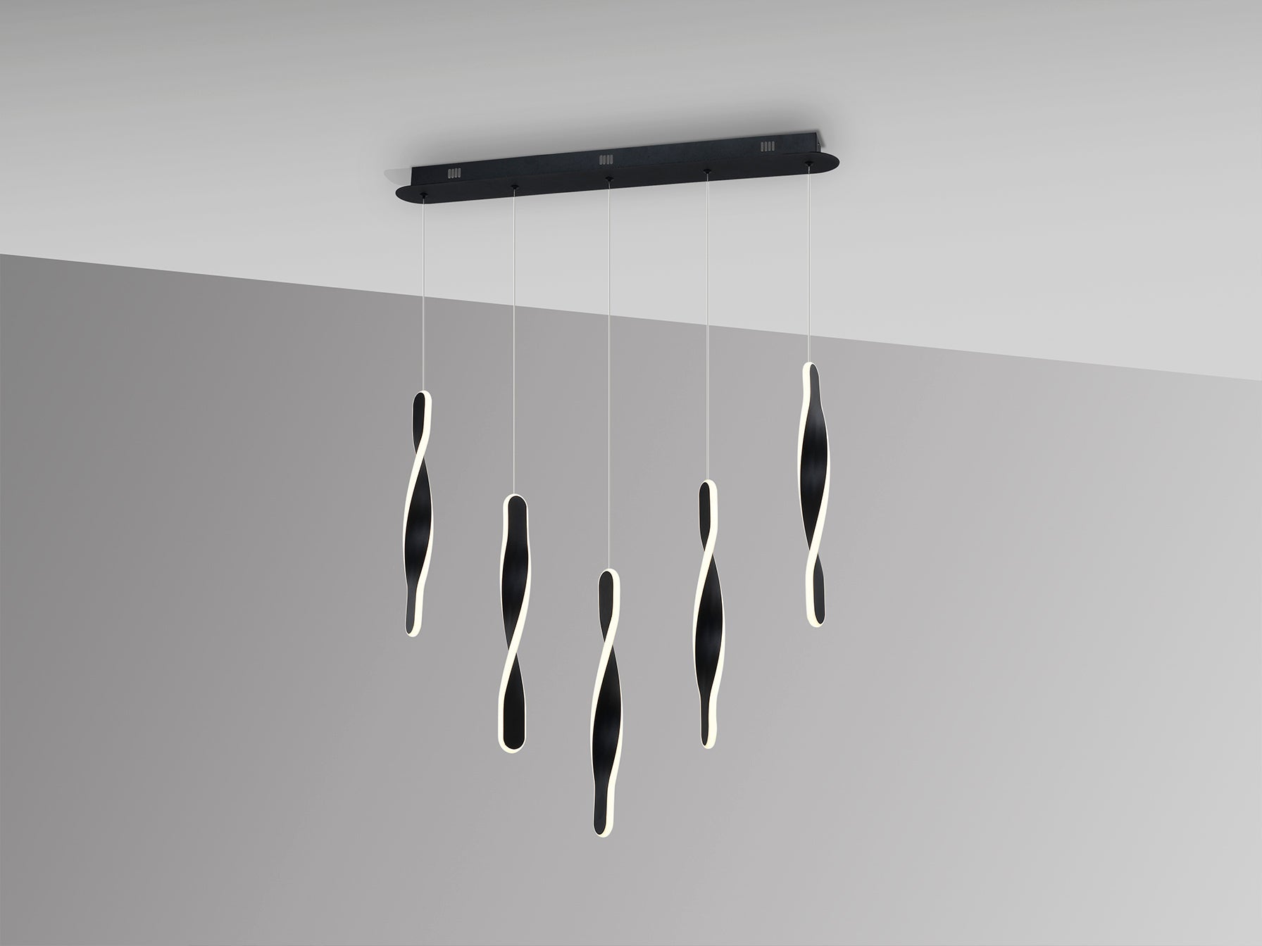 Lámpara de techo Twist Schuller con 5 luces negro mate, diseño moderno dimmable para salón.