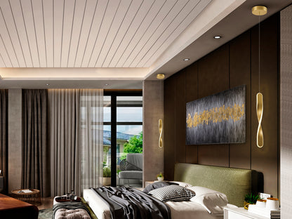 Lámpara de techo TWIST en oro cepillado de Schuller, diseño moderno con LED integrado para comedor o salón.