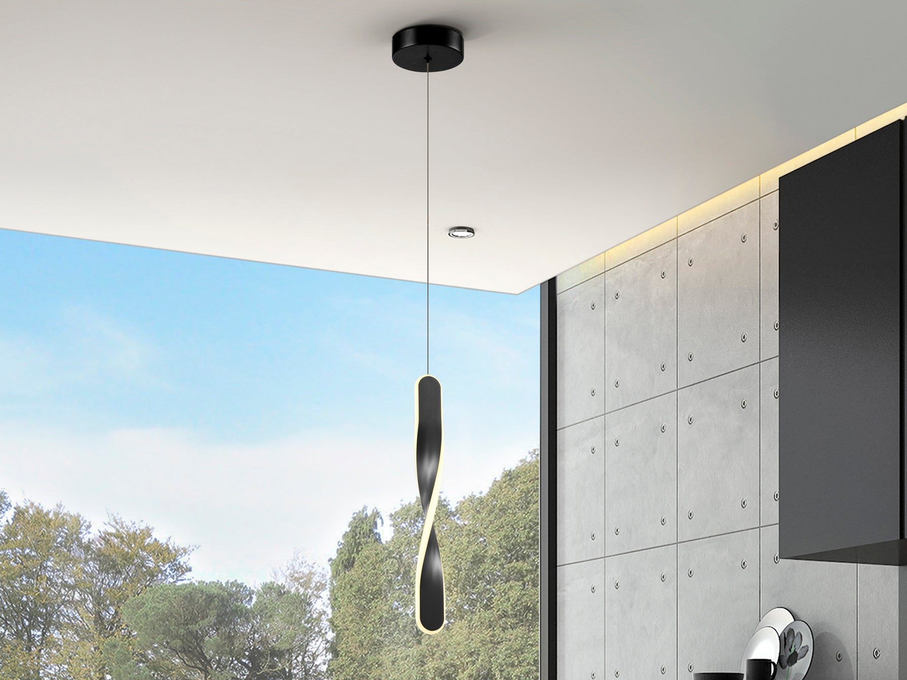 Lámpara colgante Twist 1L negro mate Schuller 219640, diseño moderno LED, 11W 3000K 640lm, iluminación interior.