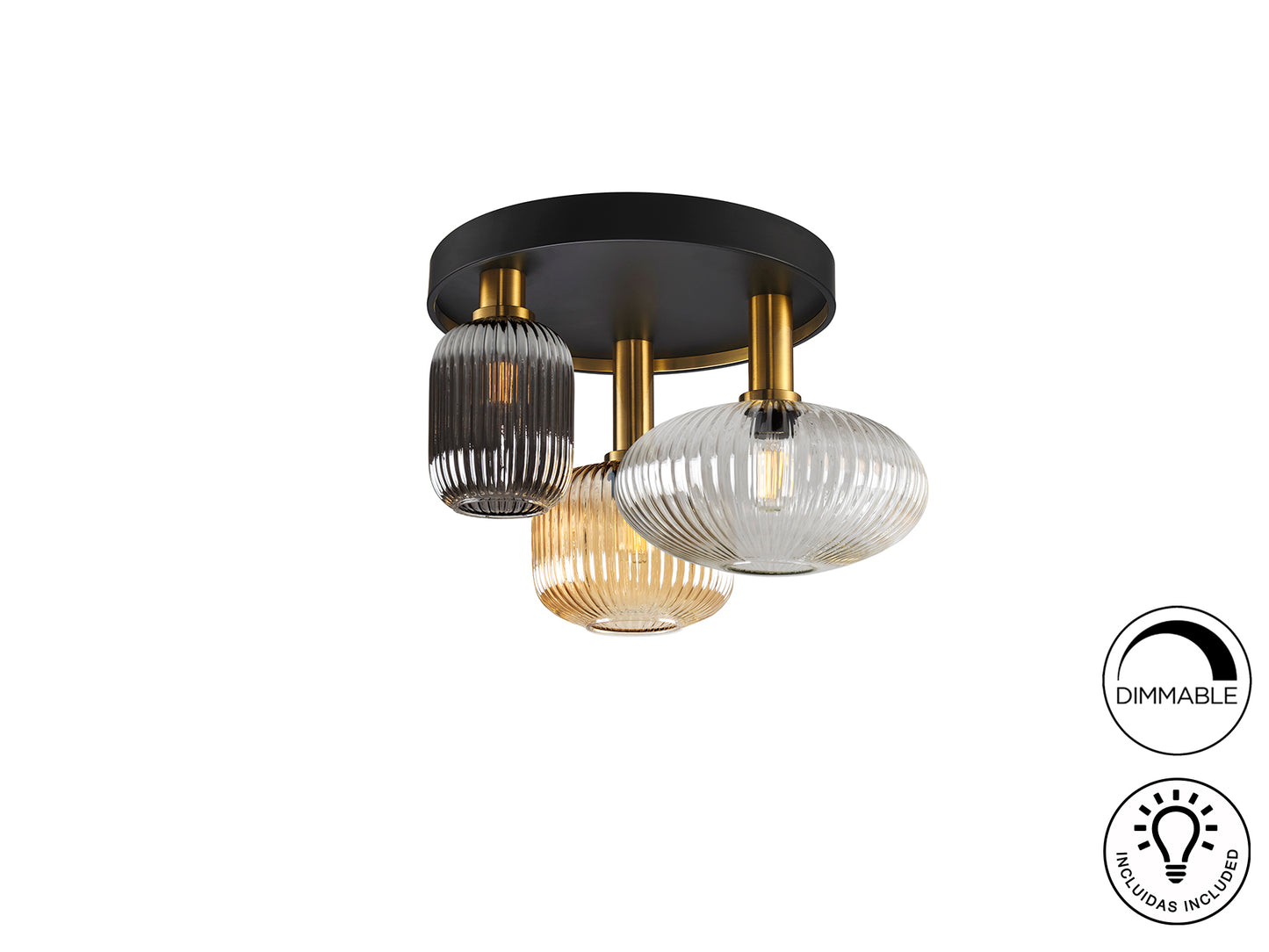 Plafón de techo Norma 3 luces negro latón Schuller para comedor o salón moderno.