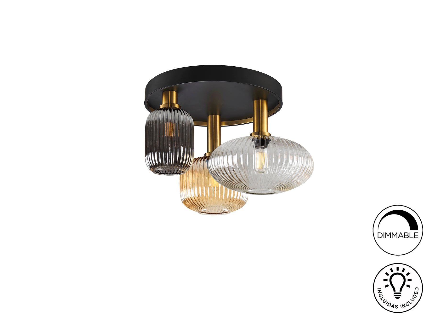 Plafón de techo Norma 3 luces negro latón Schuller para comedor o salón moderno.