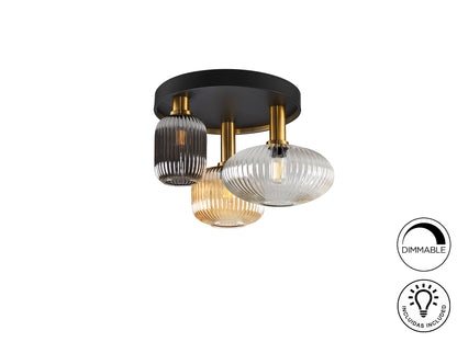 Plafón de techo Norma 3 luces negro latón Schuller para comedor o salón moderno.