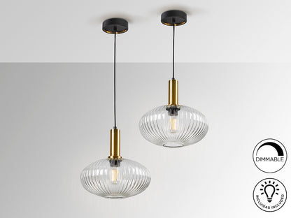 Lámpara de Techo Norma Negro Latón Schuller – Diseño Moderno Industrial, 1 Luz E27, Cristal Transparente, Regulable en Altura para Comedor, Salón y Recibidor. Modelo 225410.