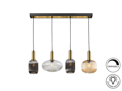 Lámpara de techo NORMA 4 luces negro latón cristal Schuller moderno para comedor y salón