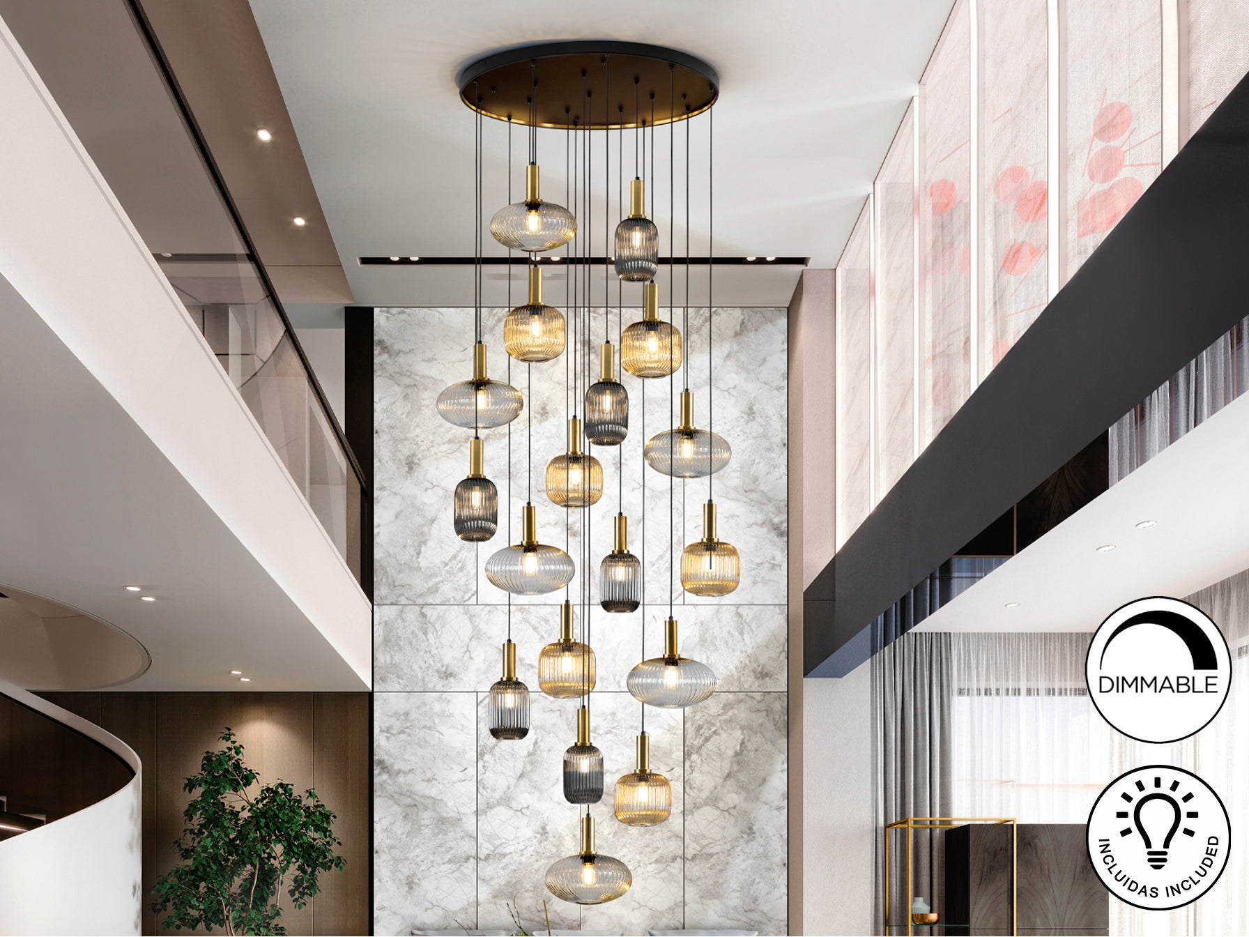 Lámpara de techo NORMA en negro y latón de Schuller, diseño moderno y lujoso con cristal, ideal para comedor y salón, modelo 225892.