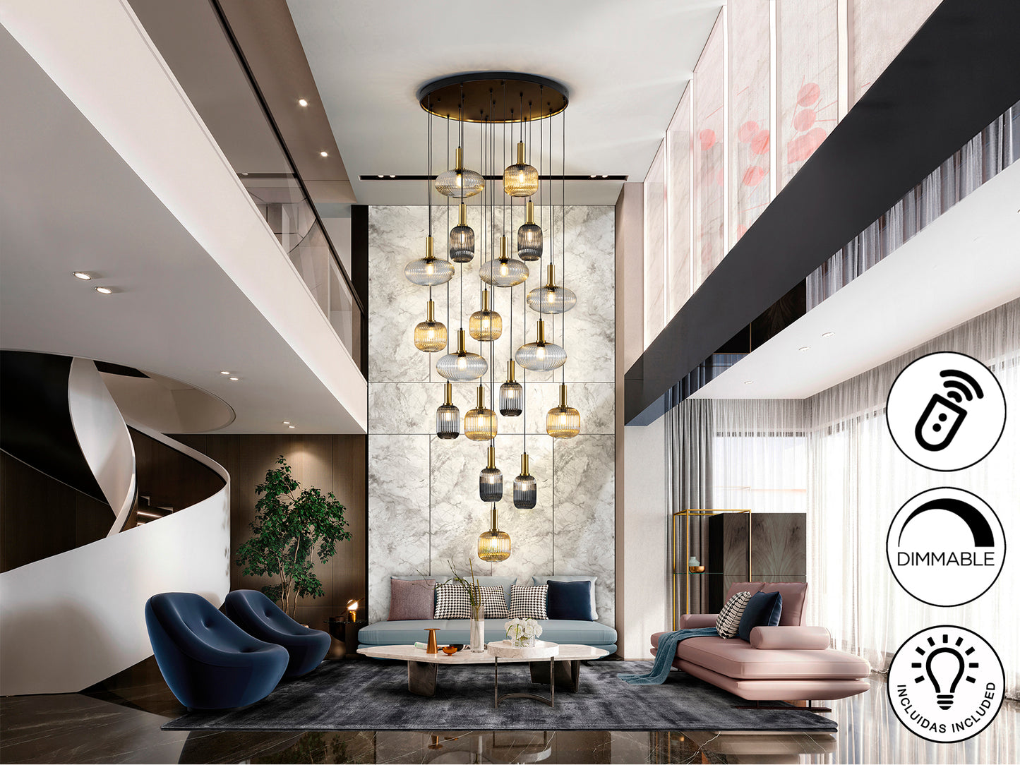 Lámpara de Techo Norma en Negro con Acabados en Latón y Cristal, Dimmable y Moderna de Schuller para Salón.