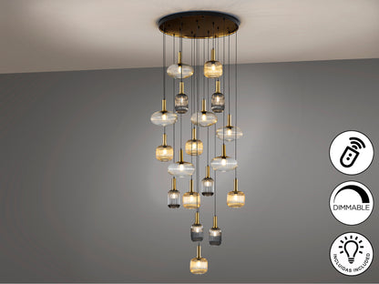 Lámpara de techo NORMA en negro y latón de Schuller, diseño moderno y lujoso con cristal, ideal para comedor o salón, modelo 225892.