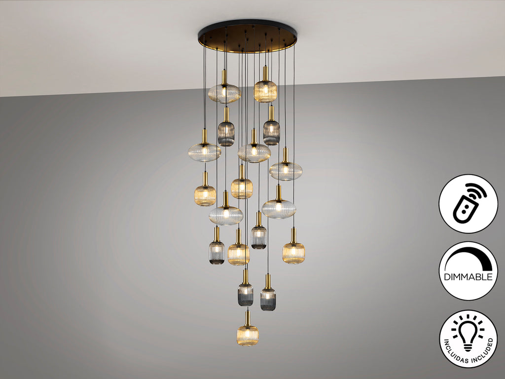 Lámpara de Techo Norma Negro Latón Cristal Schuller - Diseño Moderno, Lujoso y Dimmable para Salón
