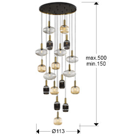 Medidas de Lámpara de techo Norma en negro con latón y cristal, dimmable, diseño moderno y lujoso de Schuller, ideal para salón.